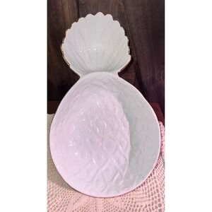 Lilly Pulitzer White Porcelain Pineapple Serving Bowl with Gold Rim Handwash